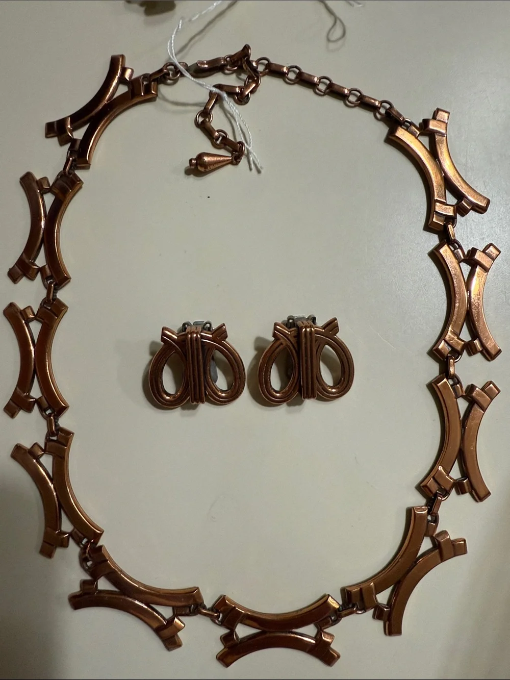  Renoir Copper Brutalist Choker, Midcentury Modern Necklace and Clip Earrings